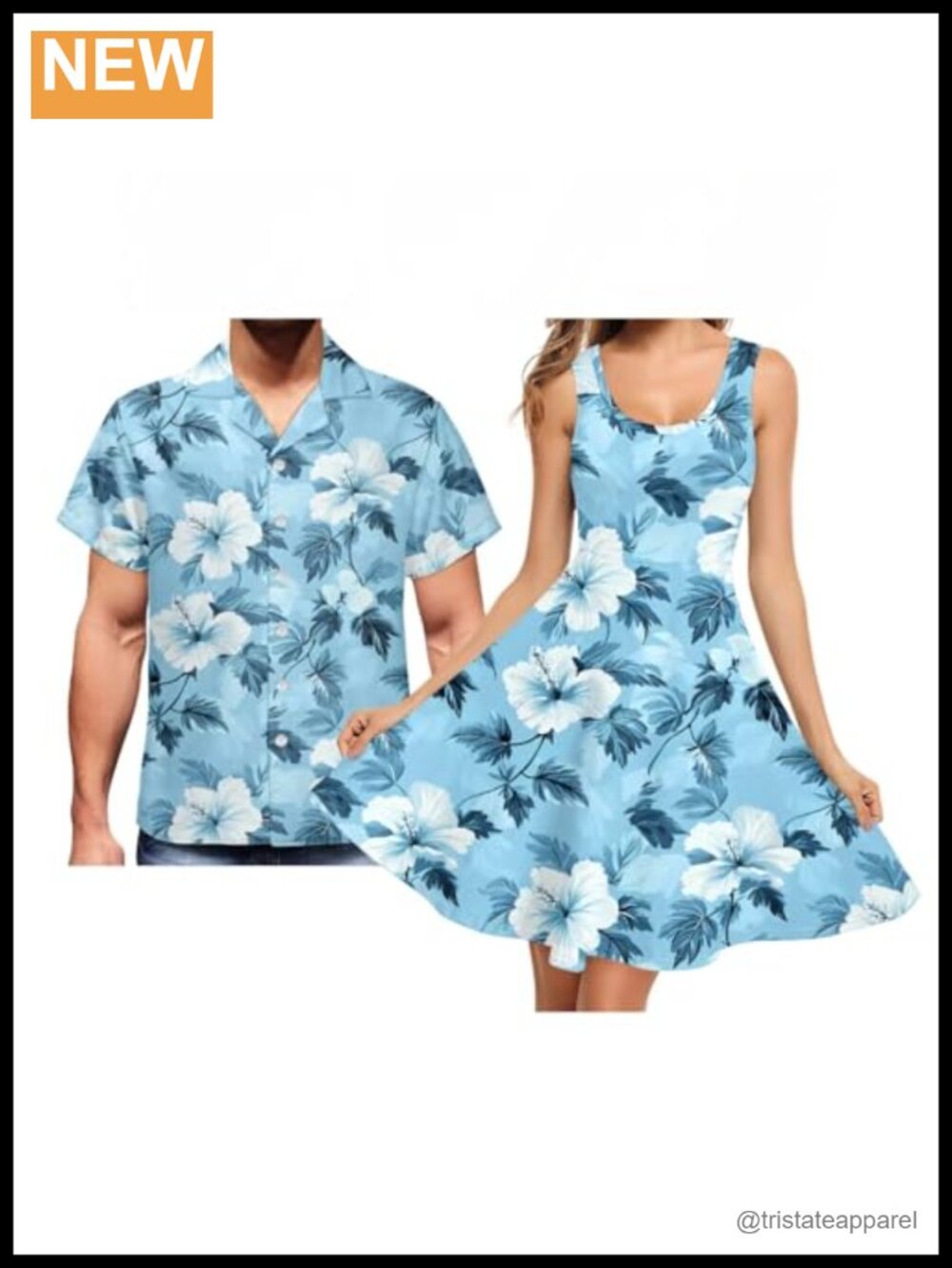 Hawaiian Matching Couple Outfit Set - 2pc Men's Shirt Women's Dress Polyester